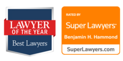 This image depicts two badges recognizing Attorney Ben Hammond for his work: Lawyer of the Year from Best Lawyers magazine and the Super Lawyers tier from SuperLawyers.com